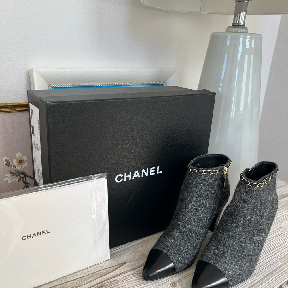 Chanel Women's Black and Gray Ankle Boots BNIB